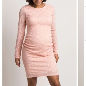 Pinkblush Peach Lace Fttd Lng Slv Maternity Dress